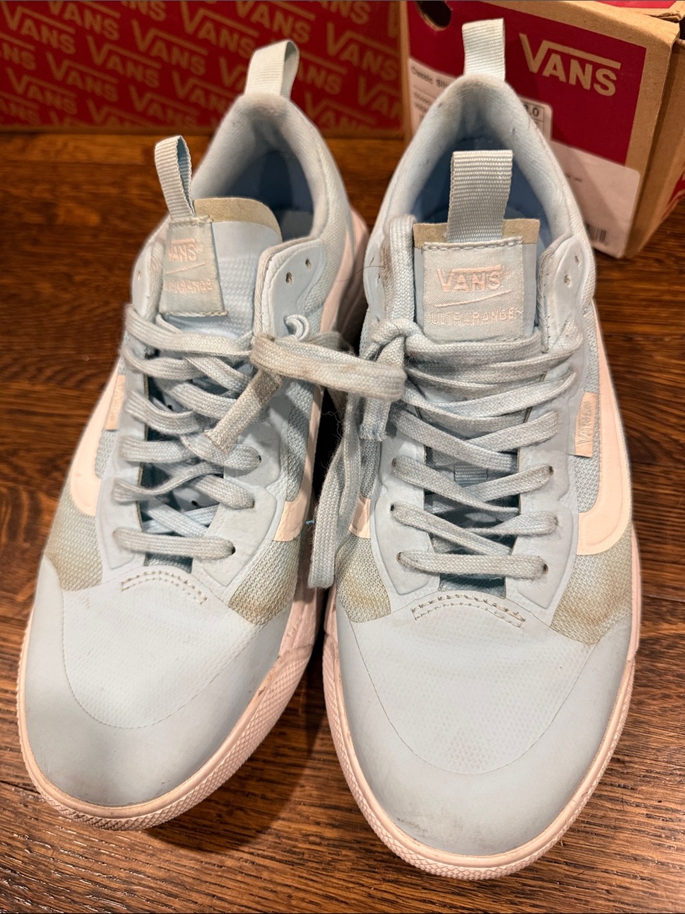 Vans Women’s Powder Blue Low-Top Sneakers with White Stripe - Picture 2 of 4